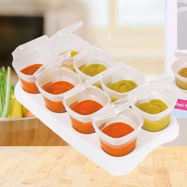 First Steps 8 Baby Weaning Food Freezer Storage Pots with Tray, 70ml, Transparent