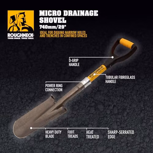 Roughneck Micro Drainage Shovel in Grey with Fibreglass Shaft and Steel Blade – 2