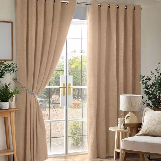 Terrys Beige Chenille Triple Woven Eyelet Blackout Curtains