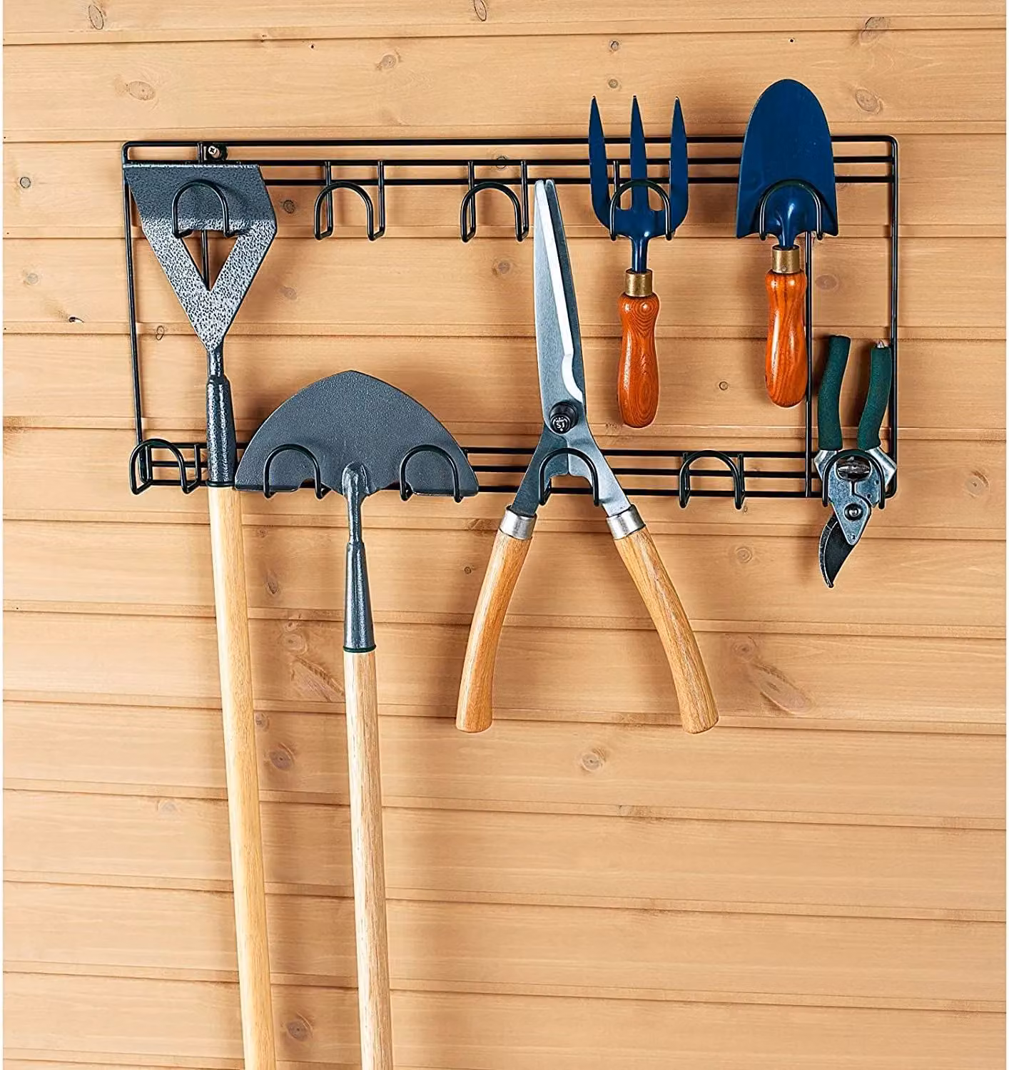 mysmartbuy Wall Mounted Double Garden Tool Rack with 11 Hooks in Green – 2
