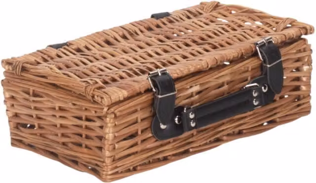 Red Hamper Small Open Weave Wicker Rattan Packaging Basket in Brown and Red, W/D/H: 19.0 x 11.0 x 19.0 cm