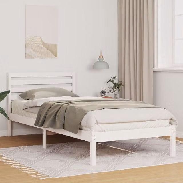 Berkfield Home White Solid Pine Wood Bed with Headboard W/D/H: 80 x 210 cm – 1