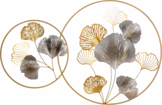 HOMCOM Modern 3D Metal Floral Hanging Wall Art in Gold and Silver