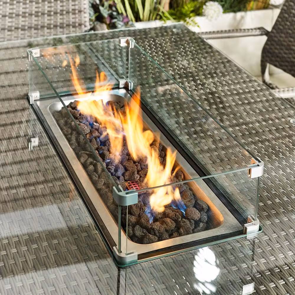 FurnitureboxUK Marbella Grey Rattan 6 Seat Garden Dining Table with Integrated Firepit – 2