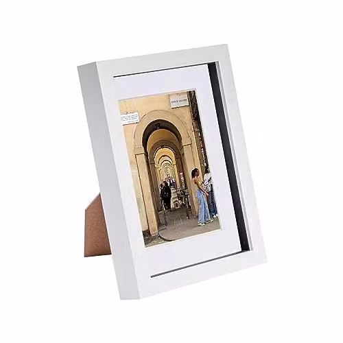 Nicola Spring A5 3D Shadow Box Photo Frame with White Mount, Rectangular Minimalist Design, W/H: 23.5 x 17.1 cm