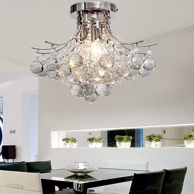 HOMCOM Modern Transparent Crystal Ceiling Chandelier with Chrome Metal Frame