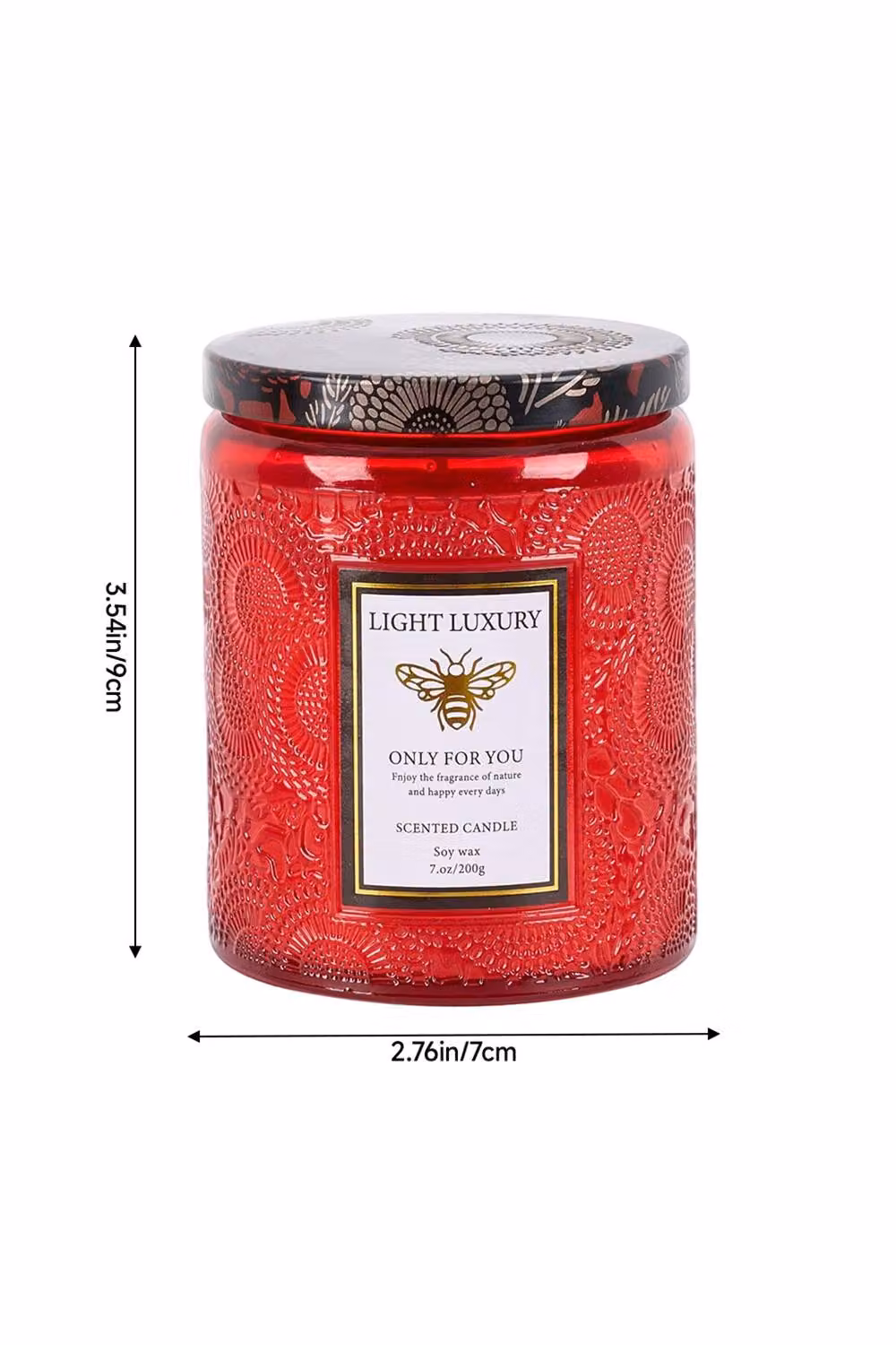 Living and Home Red Embossing Glass Soy Wax Scented Candle with Lid – 2