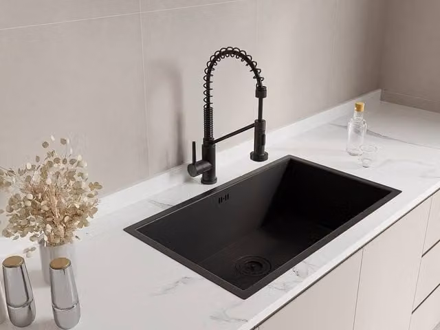 ROFLEX Stainless Steel Kitchen Tap with Pull-Out Spray and Swivel Spout, Matt Black – 1