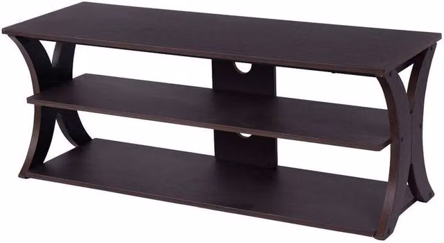 Kelvenix 3-tier Retro Wood Media Console TV Stand for TVs up to 45 inches, Dark Brown – 1