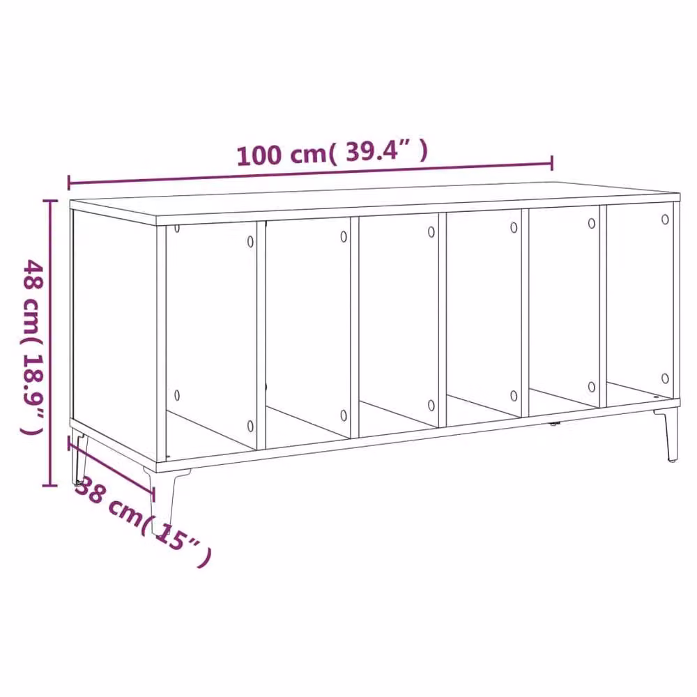 Berkfield Home Record Cabinet in Grey Sonoma, W/D/H: 100 x 38 x 48 cm – 4