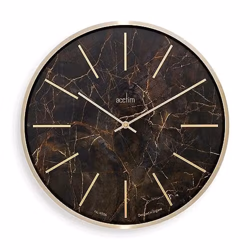 Acctim Luxe Round Quartz Wall Clock in Gold and Green with Brushed Metal and Dark Marble Design, Diameter: 40 cm – 1