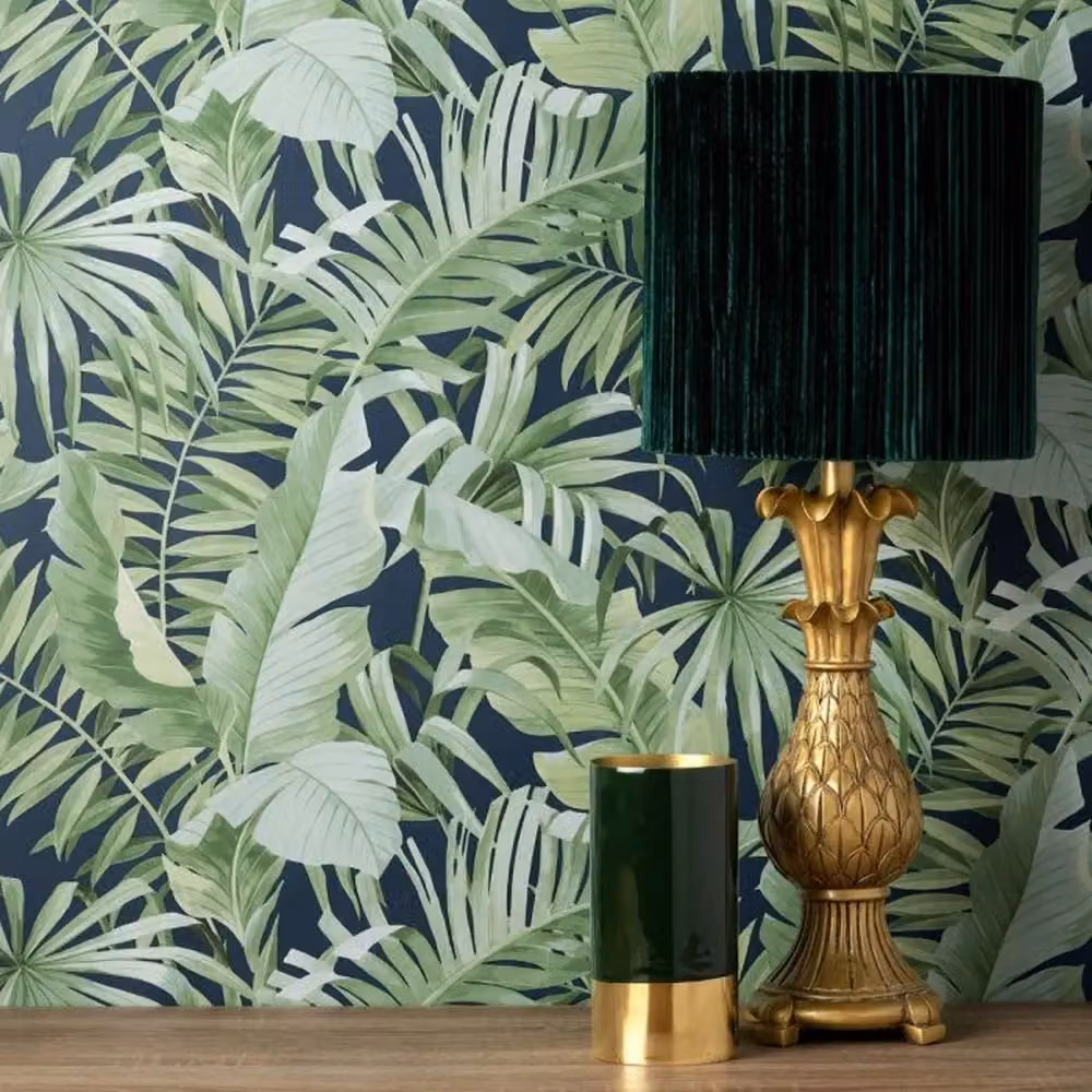 Fine Décor Maui Leaf Botanical Wallpaper in Navy Blue – 2