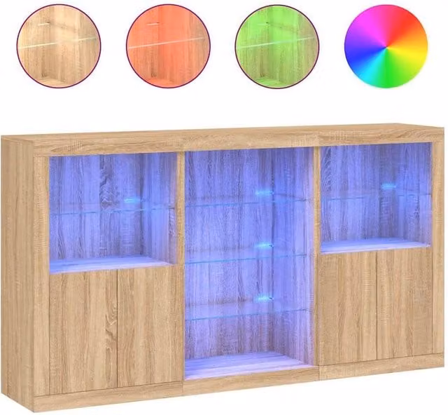 Berkfield Home Modern Sonoma Oak Sideboard with Integrated LED Lights in Light Tan, W: 181.5 cm, D: 37 cm, H: 100 cm