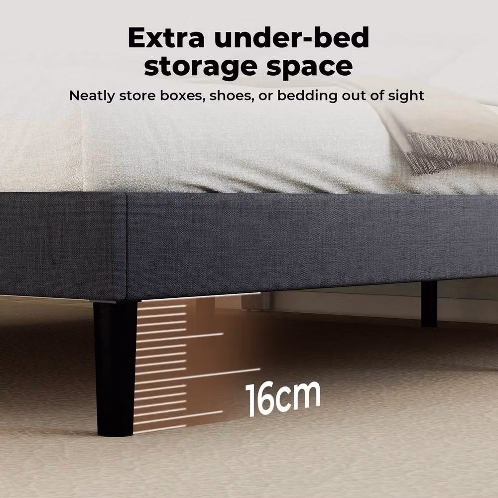 VOGREX Small Double Linen Upholstered Bed Frame in Grey, W: 120 cm, L: 200 cm – 3
