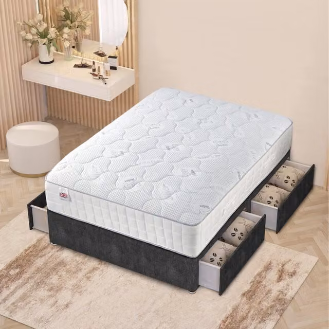 Somnior Beds Ltd Grey Fabric Upholstered Hybrid Divan Bed with Drawers W/D/H: 140 x 200 cm