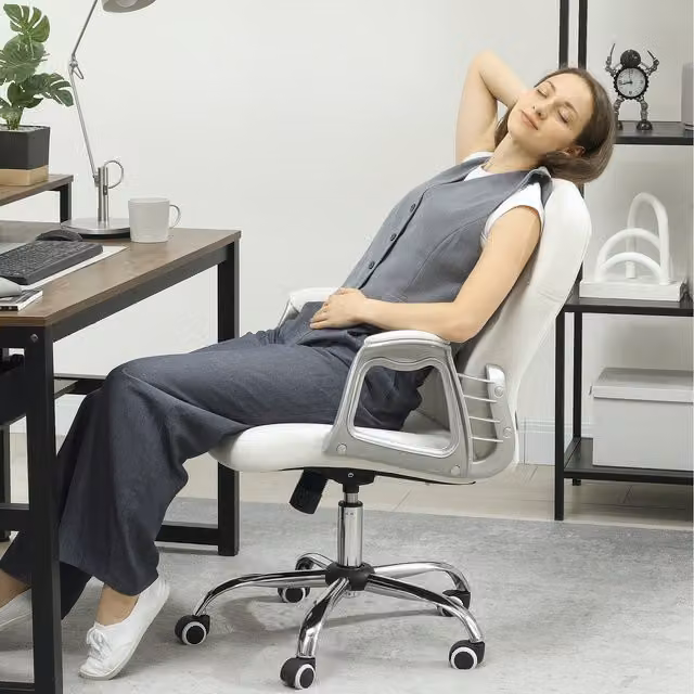 Vinsetto Modern White Synthetic Leather Home Office Task Chair with Armrests