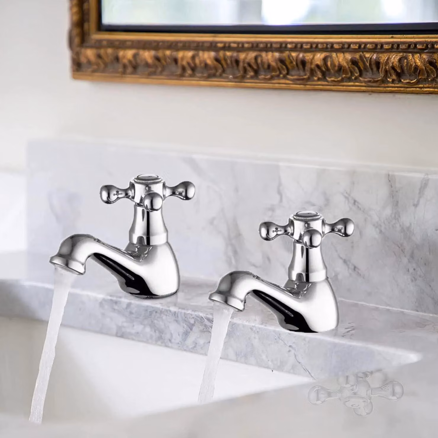 BATHWEST Victorian Two-Handle Basin Pillar Taps in Chrome Silver – 3