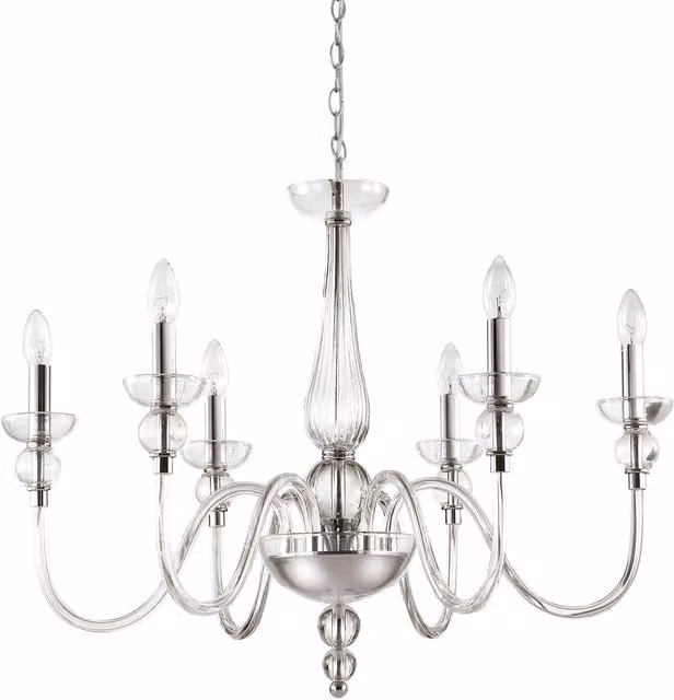 Ideal Lux Doge 6 Light Chandelier with Clear Glass and Chrome Finish, E14