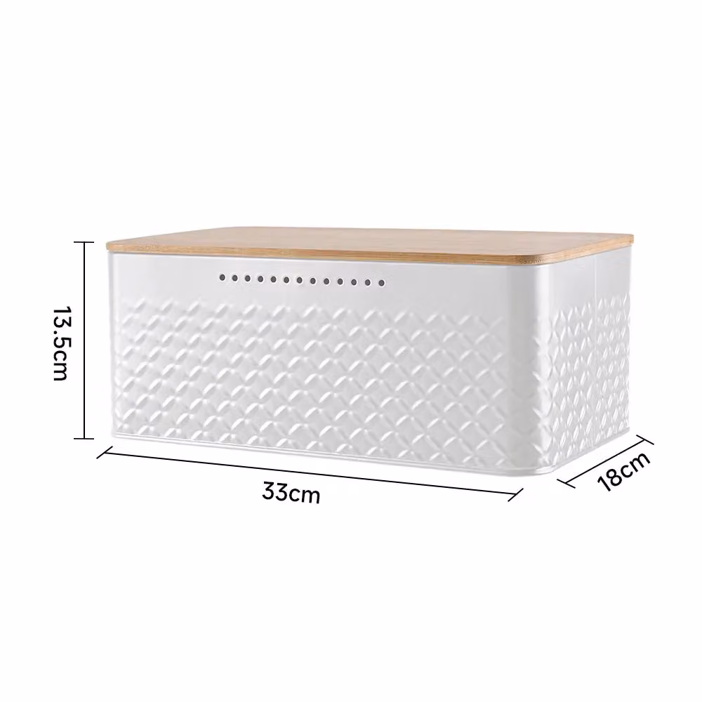 Living and Home Metal Bread Box with Bamboo Lid, White – 2