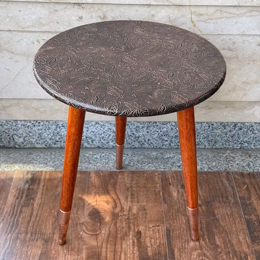 Hartsmede Handmade Round Mango Wood Side Table in Antique Copper and Brown, W/D/H: 41 x 41 x 47 cm – 3