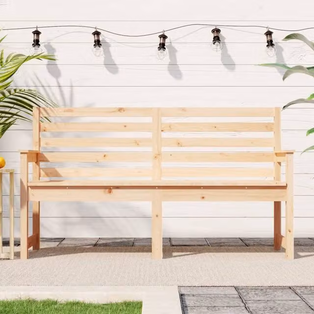 Berkfield Home Rustic Garden Bench in Brown Solid Pine Wood, W/D/H: 159.5 x 48 x 91.5 cm