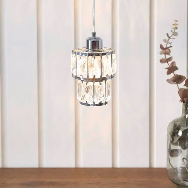 Pagazzi Darla Small Chrome and Crystal Glass Pendant Ceiling Light in Silver – 1