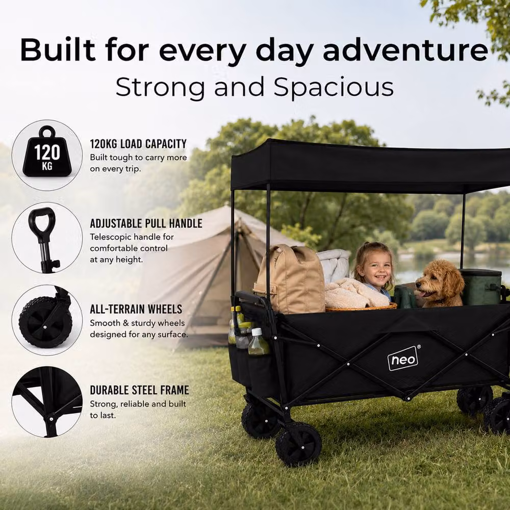 Neo Folding Garden Wagon with Canopy in Black, 140L Capacity – 4