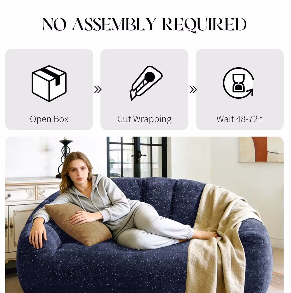 STILVORA 2 Seater Blue and Silver Fabric Bean Bag Sofa with Armrests – 4