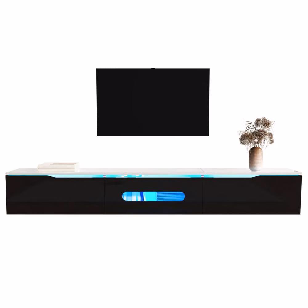 STILVORA Modern Glossy TV Cabinet with LED Lighting, Black and White, Width: 180 cm – 4