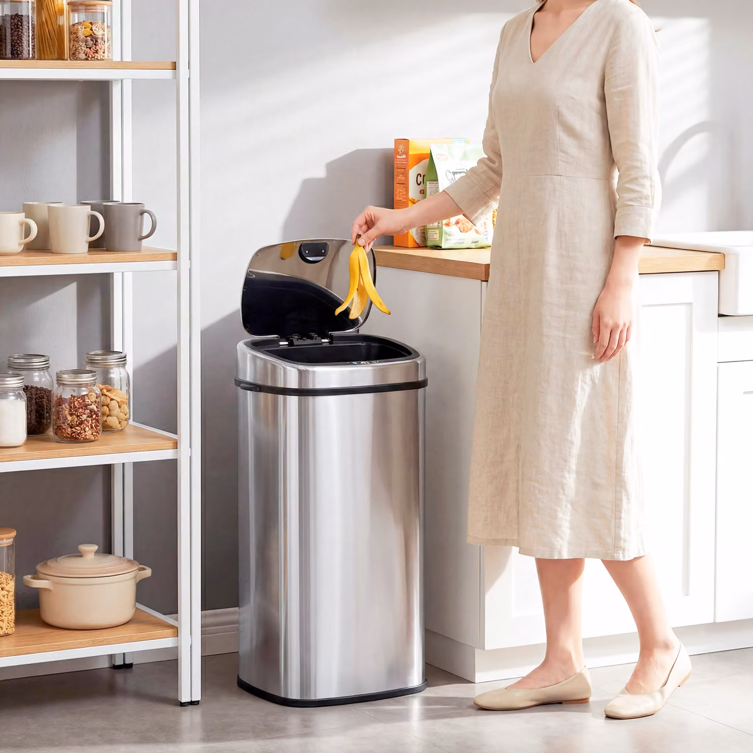 HOMCOM 68L Automatic Sensor Lid Stainless Steel Kitchen Bin in Silver – 5