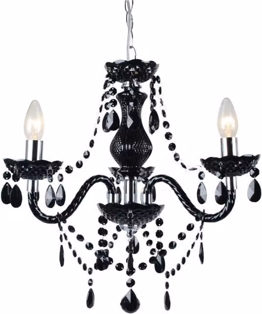 First Choice Lighting Marie Therese Style Chandelier in Black and Chrome, 3 x E14 Lamps, Height Adjustable and Dimmable