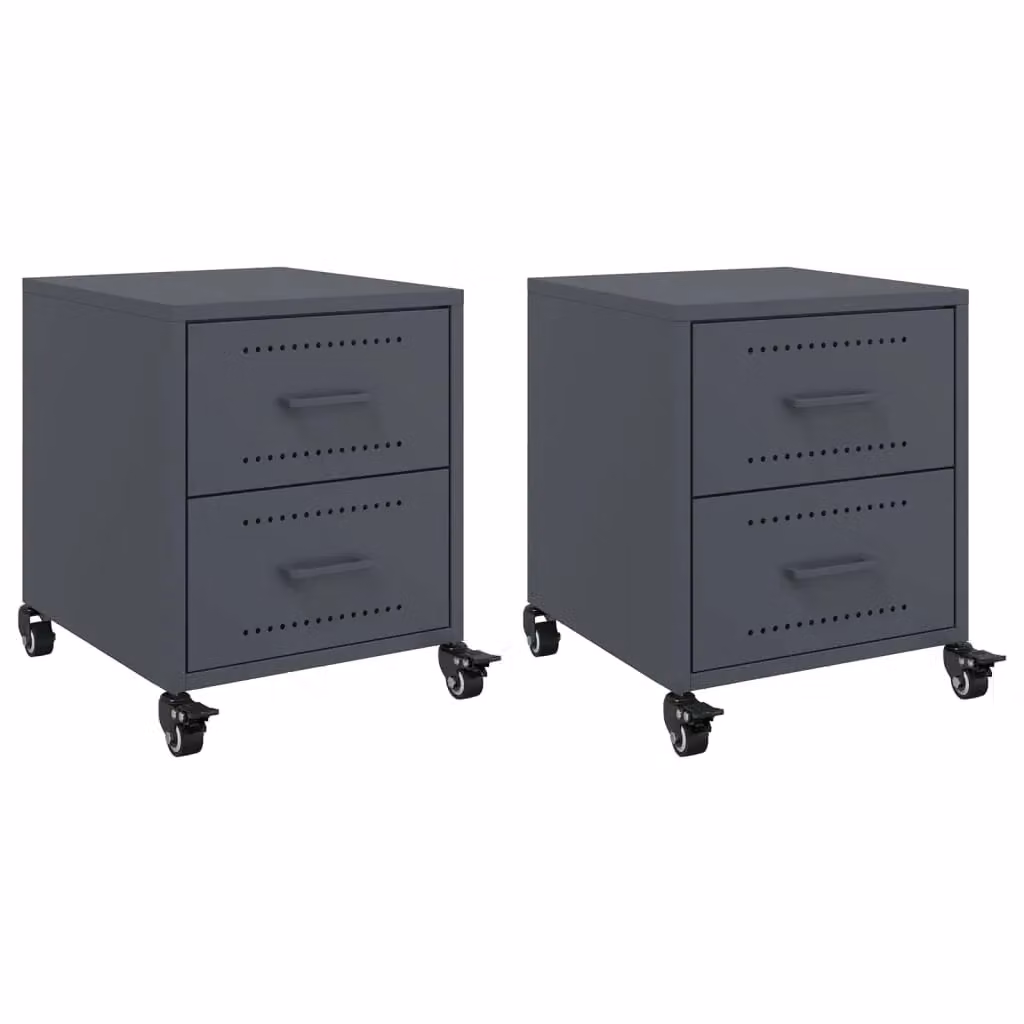 Berkfield Home Set of 2 Anthracite and Black Metal Bedside Cabinets, W/D/H: 36 x 39 x 43.5 cm – 2
