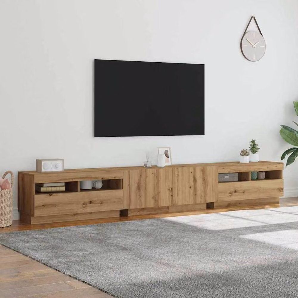 Berkfield Home Artisan Oak TV Cabinet with LED Lights in Brown, W: 260 cm, D: 40 cm, H: 35 cm – 3
