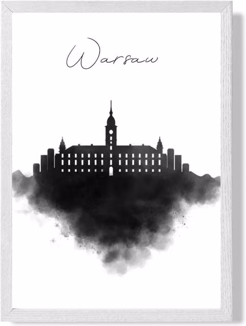ARTZE Warsaw Watercolour Skyline City Framed Print in Black with White Frame