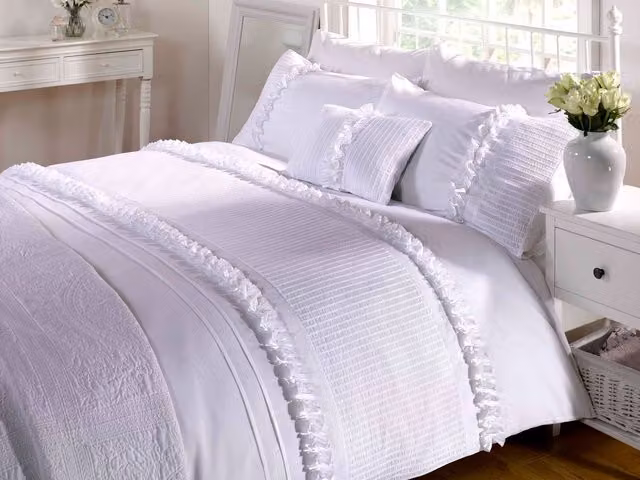 Rapport Home Serenity White Seersucker Polycotton Duvet Cover and Pillowcase Set, W/D/H: 90 x 200 cm