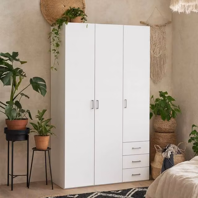 Wyld Haus Munich White 3 Door Wardrobe with 3 Drawers and 5 Shelves – 1