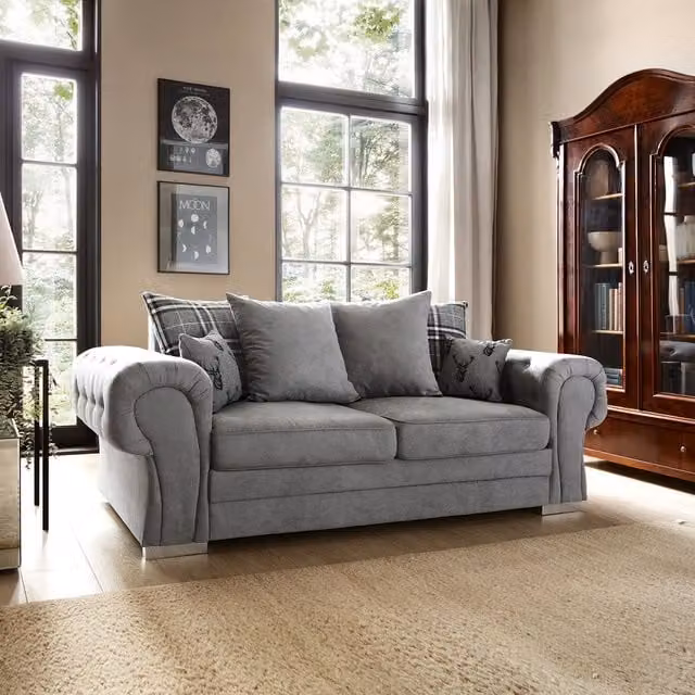 Abakus Direct Verona 3 Seater Fabric Sofa in Grey, W: 198 cm, D: 88 cm, H: 80 cm