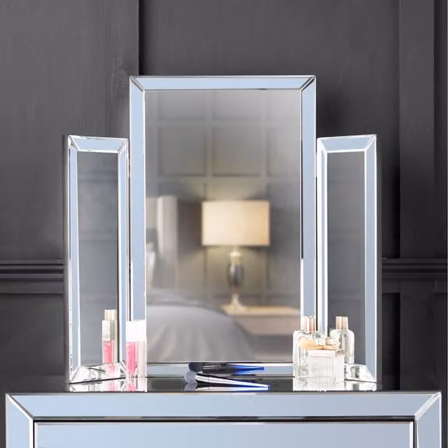 Carme Paloma Luxury Tri-Fold Tabletop Vanity Mirror in Grey