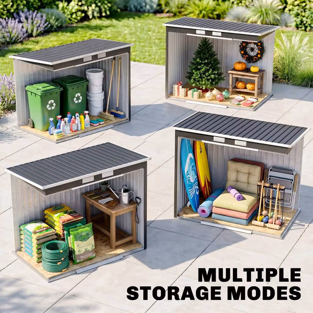 Rolipo Galvanised Steel Garden Shed with Foundation Kit and Double Doors, Dark Grey, W: 213.4 cm, D: 121.9 cm, H: 172 cm – 9