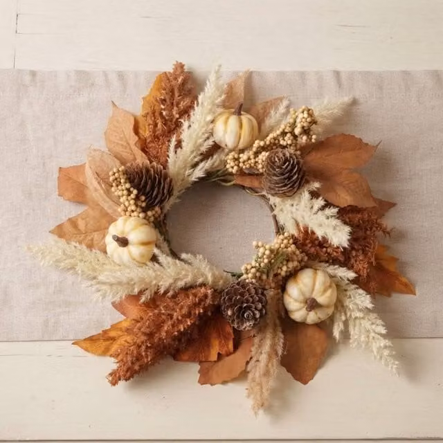 Garden Greatness Rustic Autumnal Decorative Mini Wreath in Brown and Orange, Diameter: 25.0 cm