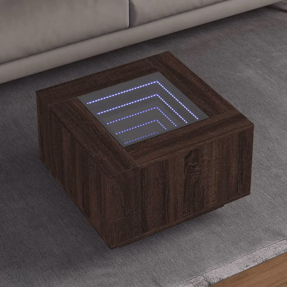 Berkfield Home Decorative LED Coffee Table in Brown Oak with Glass Top, W/D/H: 60 x 60 x 40 cm – 2