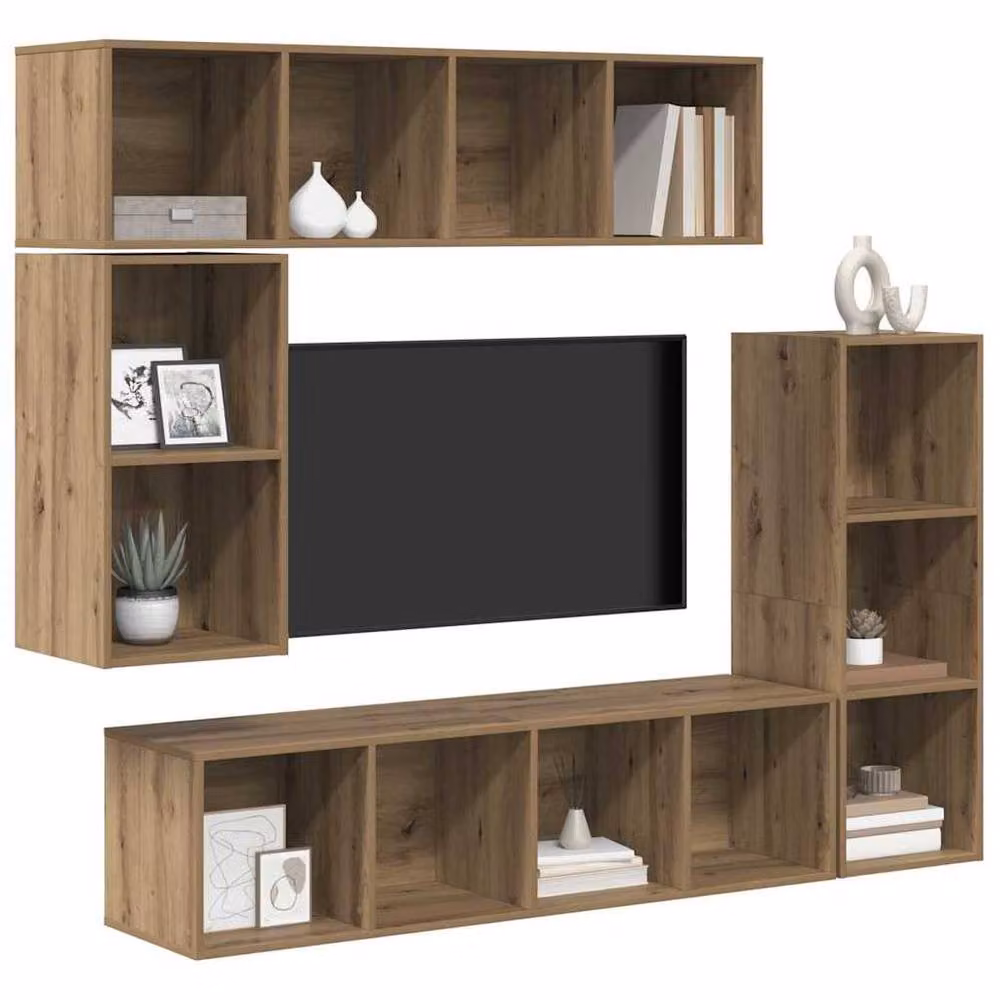 Berkfield Home 4-Piece Wall-Mounted Storage Unit in Artisan Oak Brown Engineered Wood – 3