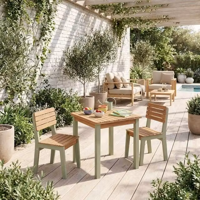 sweeek Children's Acacia Wood Table and Chairs Set in Light Green