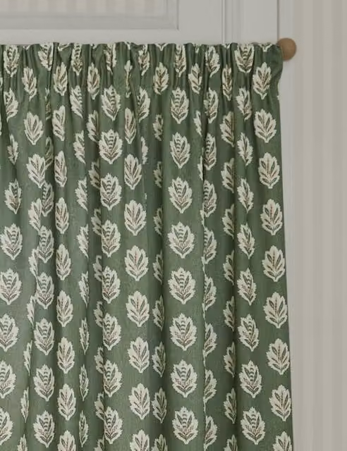 Sanderson Sessile Leaf Pencil Pleat Fabric Curtains in Green