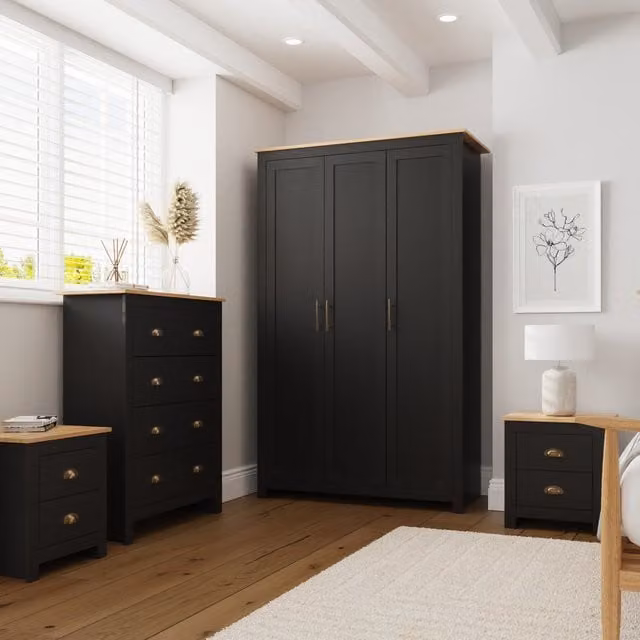 GFW Lancaster Four Piece Modern Bedroom Set in Black and Grey Oak Finish