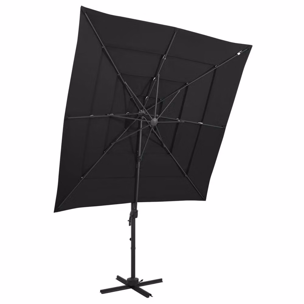 Berkfield Home 4-Tier Parasol with Aluminium Pole, Black, W: 250 cm, D: 250 cm, H: 246 cm – 2