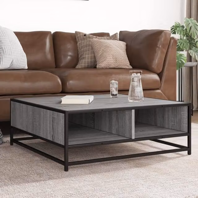 Berkfield Home Grey Sonoma Coffee Table with Metal Sled Base, W/D/H: 80 x 80 x 30 cm