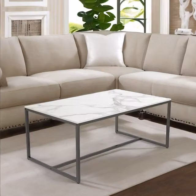 Pirlo Plush Rectangular Ceramic Coffee Table in White and Black, W/D/H: 150 x 100 x 43 cm