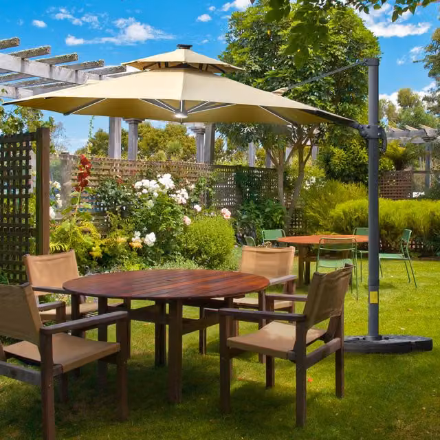 Outsunny 3m Cantilever Parasol with Solar Lights in Beige