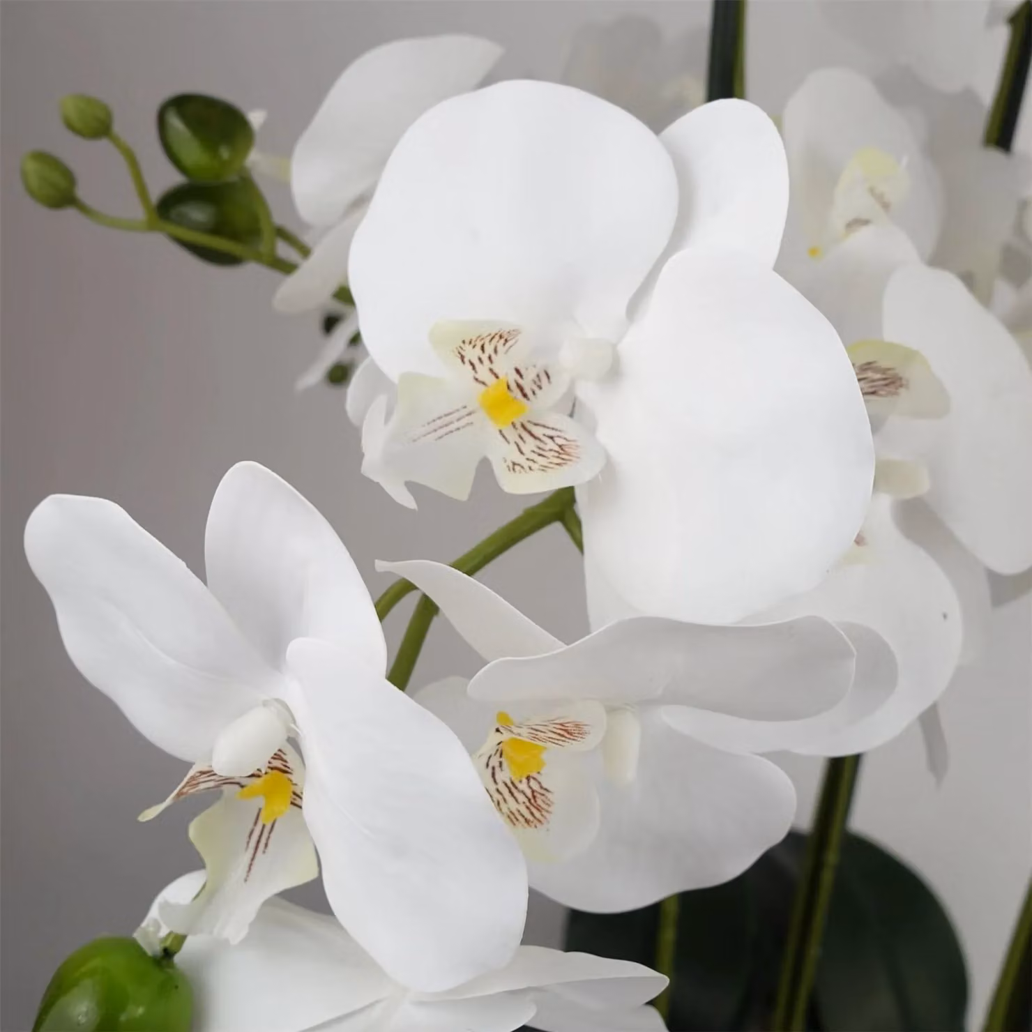 Leaf White Marble Effect Ceramic Orchid Artificial Planter in Green, Height: 60 cm – 2